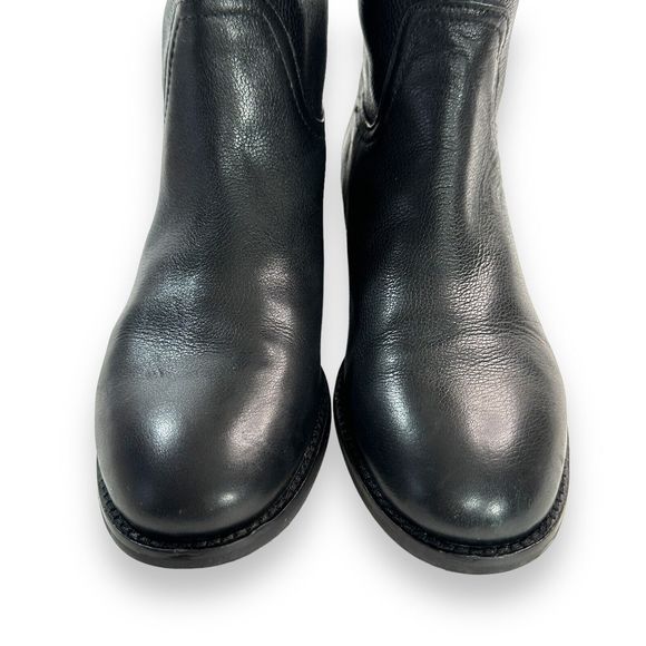 Tory Burch Boots Size 7 M Black Leather Gold Logo Hallie Mid Shaft Short Riding - Picture 4 of 13